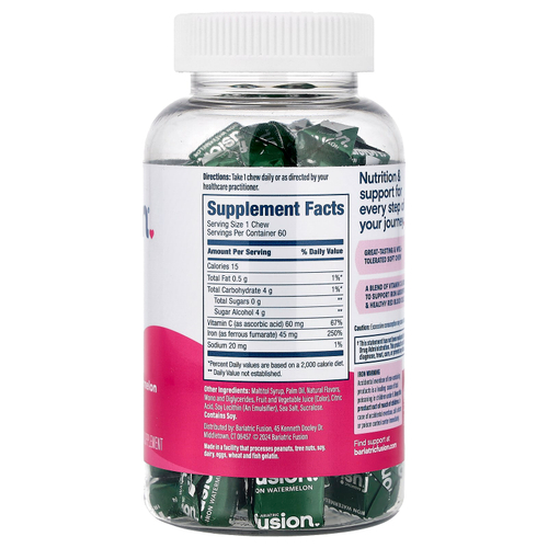 Bariatric Fusion, жевательная добавка с железом и витамином C, со вкусом арбуза, 60 жевательных таблеток