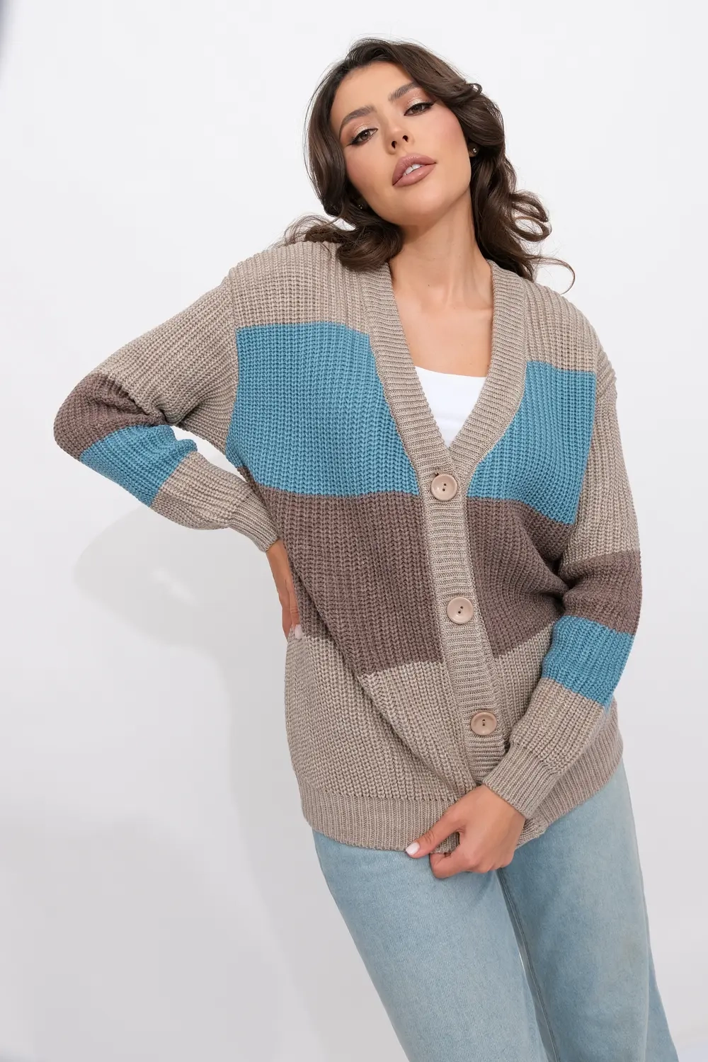 Жакет В 1558/бежево-бирюзовый