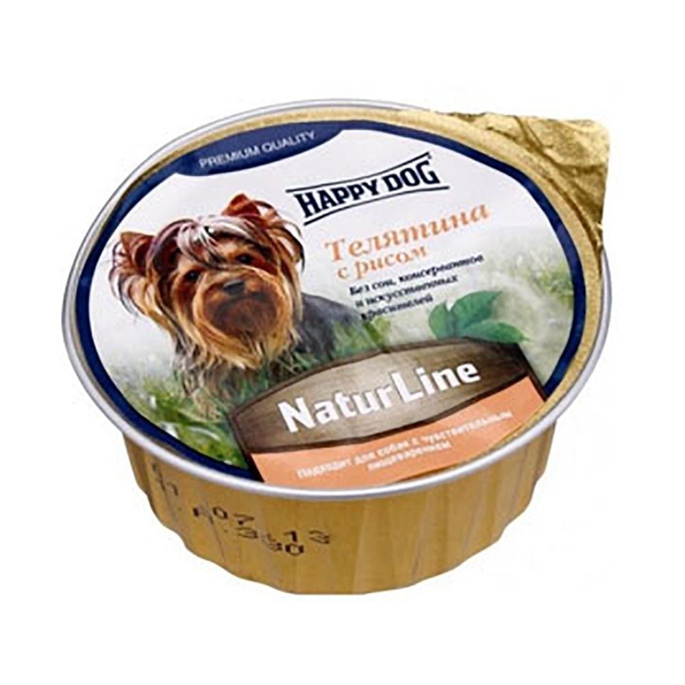 Happy Dog консервы для собак с телятиной и рисом 85 г паштет (ал.баночка) (Германия)
