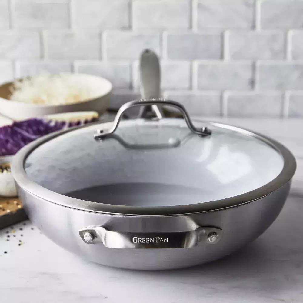 GreenPan - Вок Venice Pro с крышкой 30см 4,7л Evershine светло-серый / артикул   CC002258-001  / GTIN 885837017991