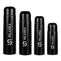 Термос Relaxika 101 (0,35 литра), черный (стикерпак "Красоты России")