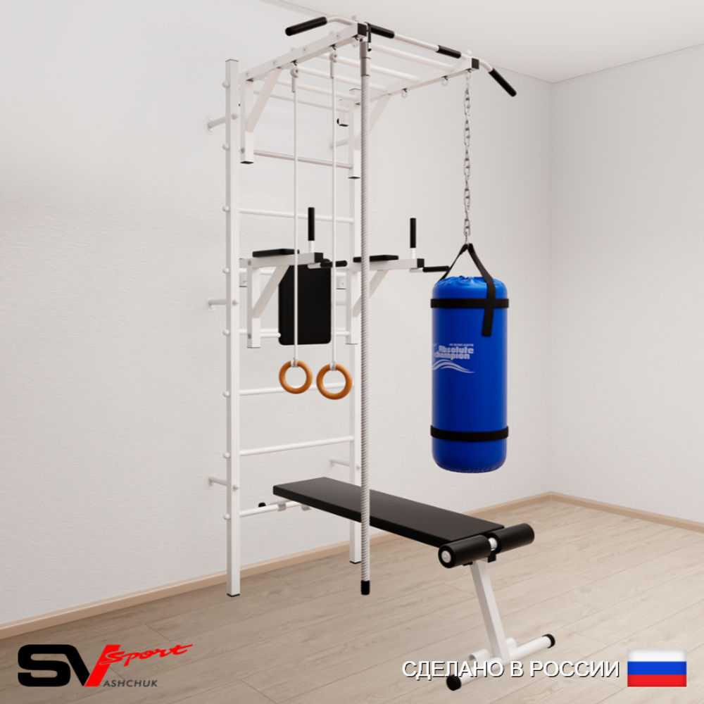 Шведская стенка Sv Sport усиленная 6542 (Турник рукоход/Брусья/Скамья/Канат/Кольца/Цепь/Мешок 22кг)