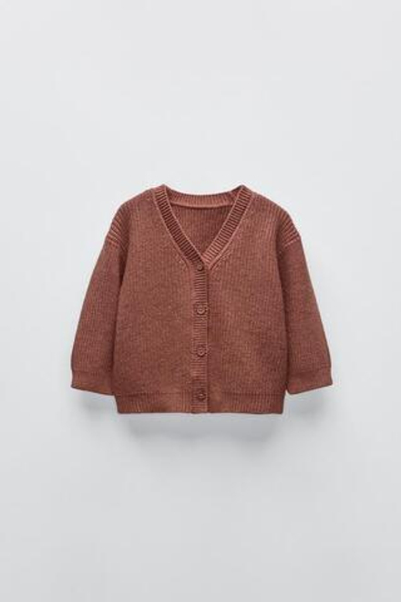 ZARA ТРИКОТАЖНЫЙ КАРДИГАН С V-ОБРАЗНЫМ ВЫРЕЗОМ, ЧЕРЕПИЧНЫЙ