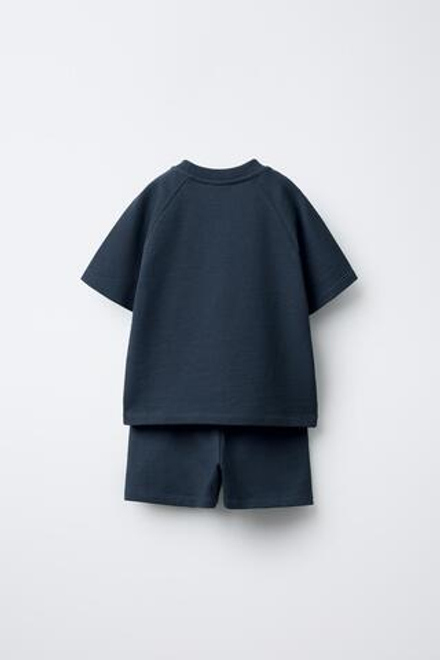 ZARA КОМПЛЕКТ ИЗ ФУТБОЛКИ И ШОРТ, СИНИЙ