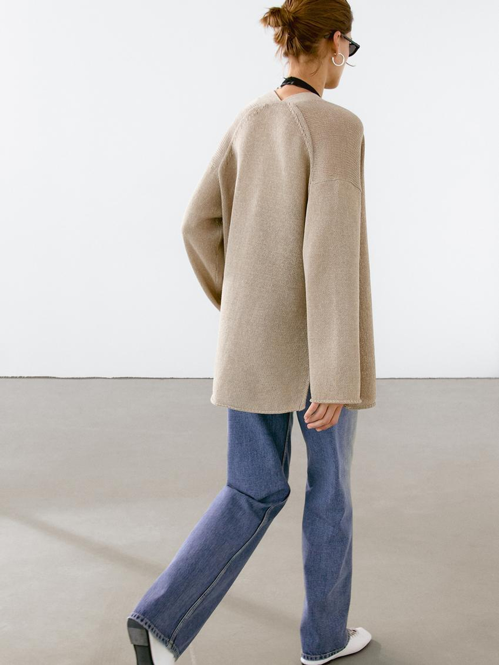 Massimo Dutti Кардиган оверсайз из тонкого трикотажа, бежевый/зеленый