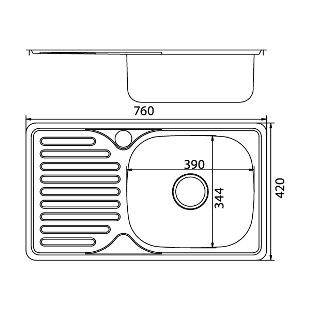 Мойка врез 76х42 (0,8) лев вып 3 1/2  MIXLINE 18см с сифоном