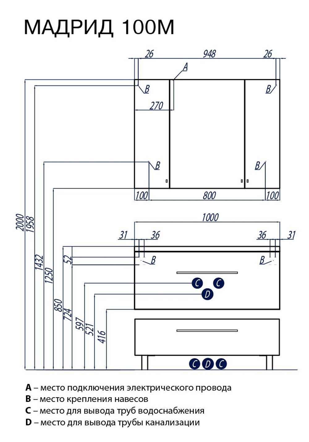 Тумба под раковину Акватон Мадрид 100 М