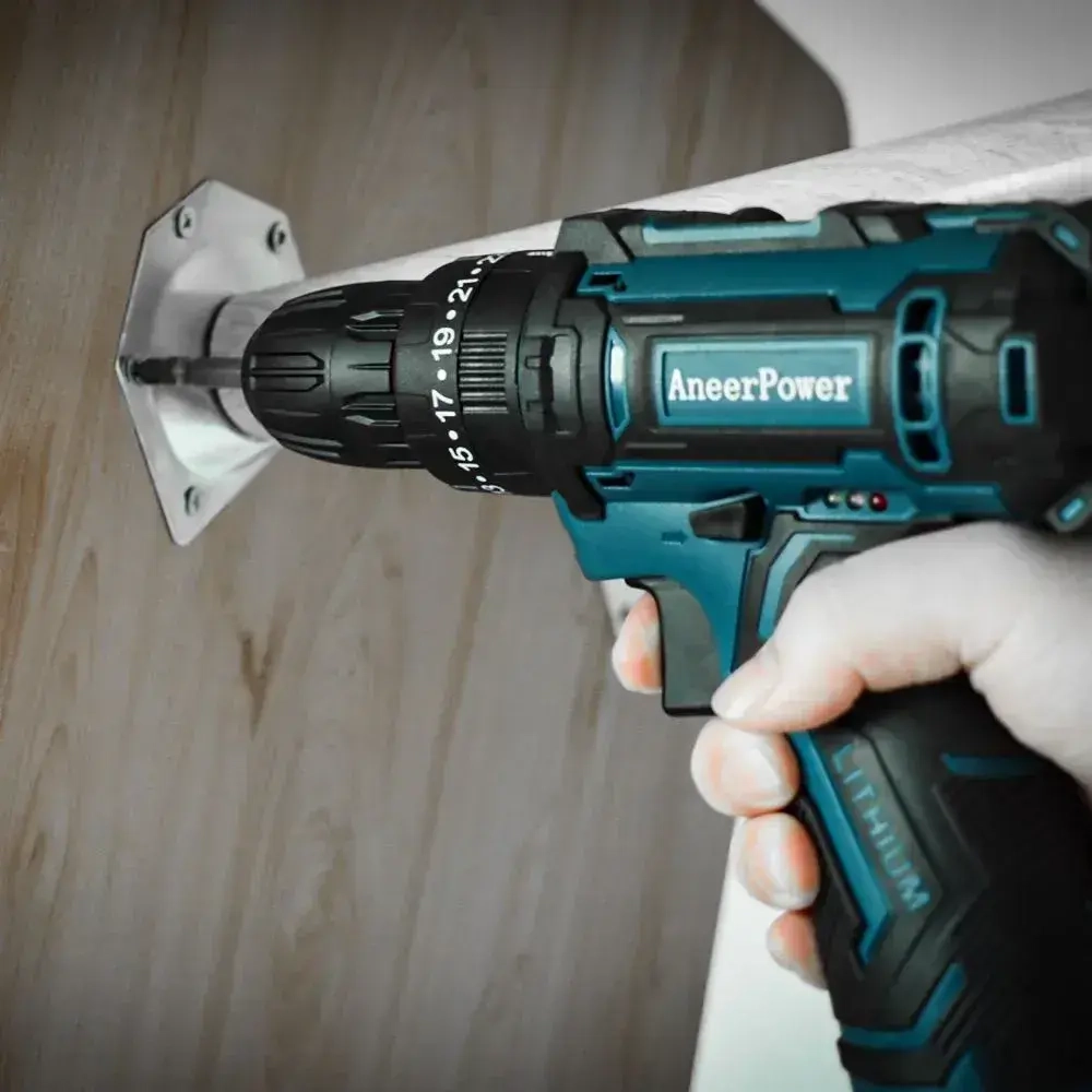 Аккумуляторная бесщеточная электродрель АneerPower 1 Аккумулятор 21 В 1,5 Ач Крутящий момент 25+3 2-скоростная коробка передач 3 рабочий статус В комплект входит 14 насадок для электродрели