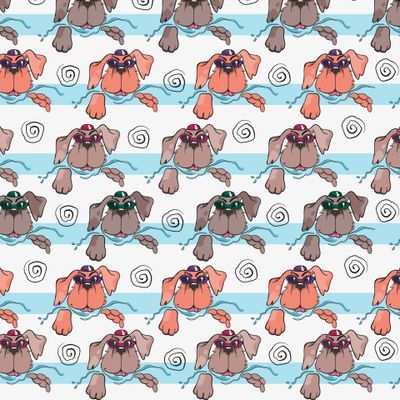 Забавный плывущий щенок на голубой полоске