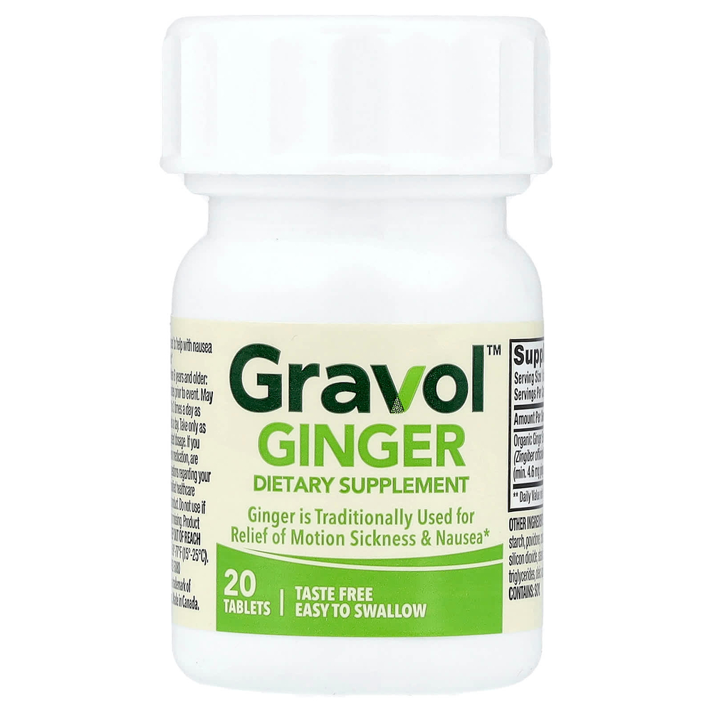 Gravol, имбирь, 20 таблеток, покрытых оболочкой