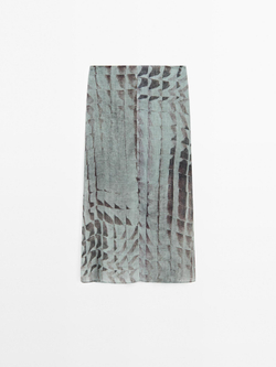 Massimo Dutti Юбка миди с принтом и сборкой, нефтяно-синий