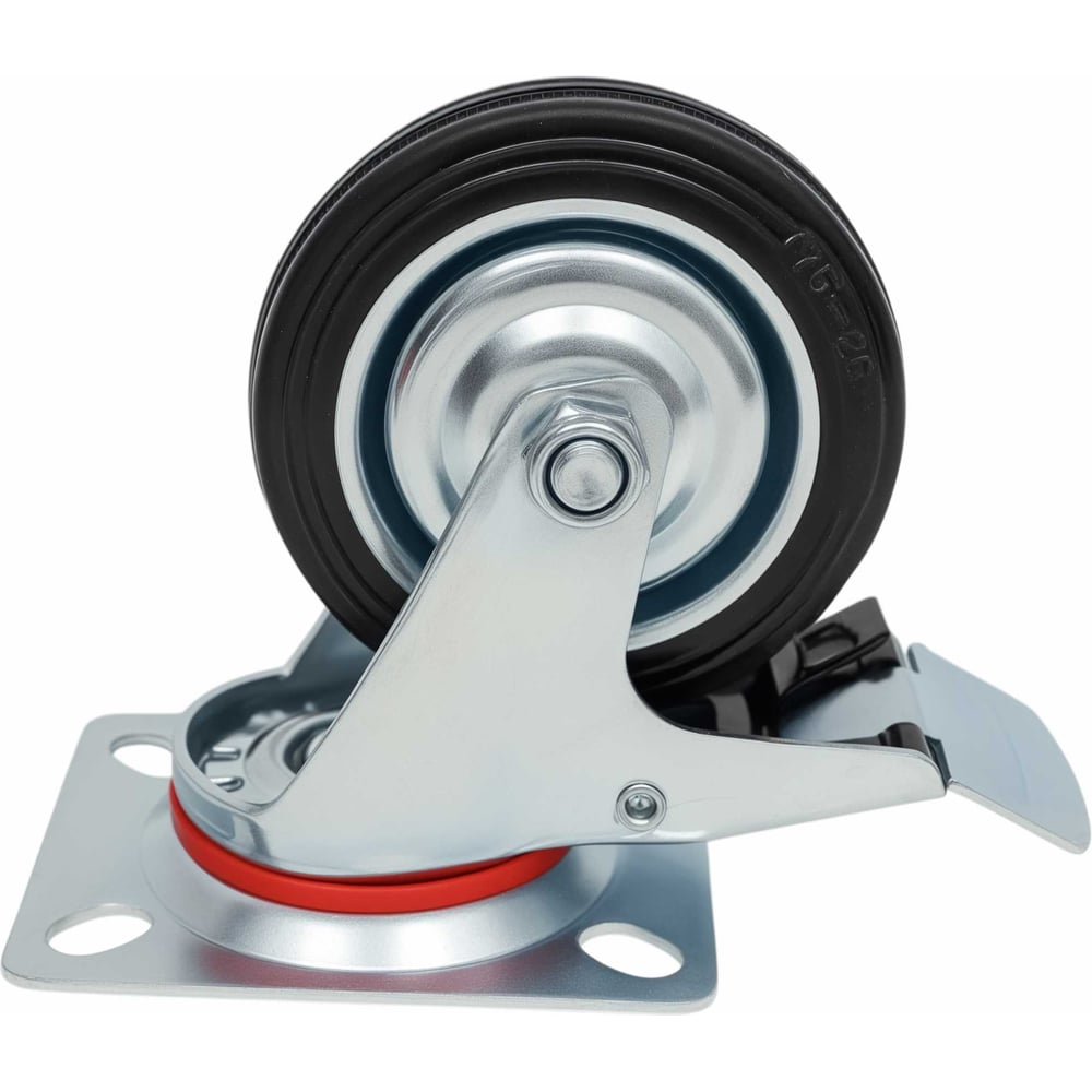 Колесо промышленное поворотное с тормозом с подшипником 75мм резина/сталь Gigant G-04-09-39