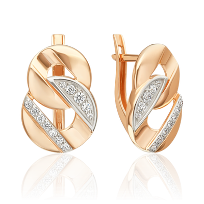 Серьги с английским замком из красного золота с фианитами 02-5547-00-401-1110