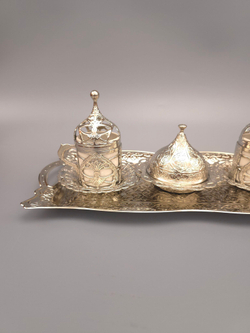 Кофейный набор "Хюрем" на 2 персоны с лукумницей и подносом/ACAR. Турция (серебристый)