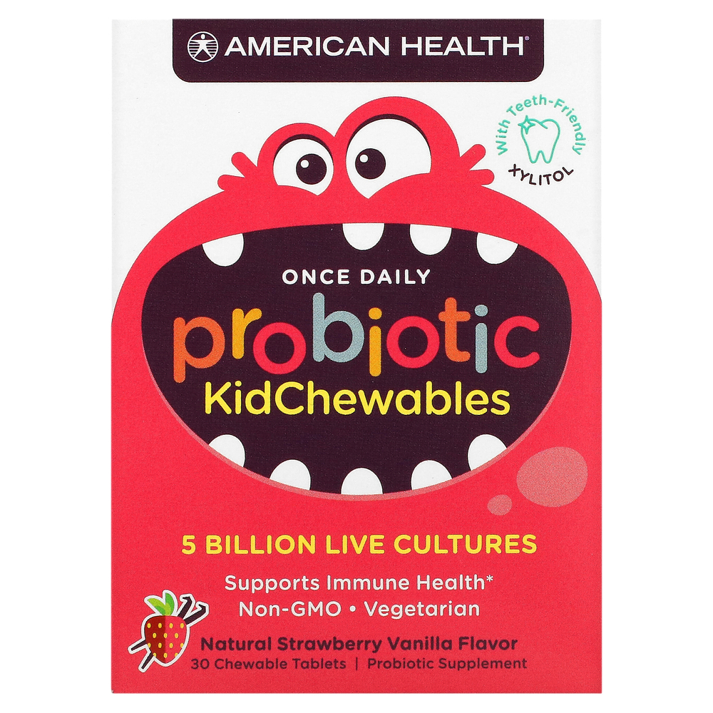 American Health, KidChewables, пробиотик для детей, натуральный вкус клубники и ванили, 5 млрд живых культур, 30 жевательных таблеток