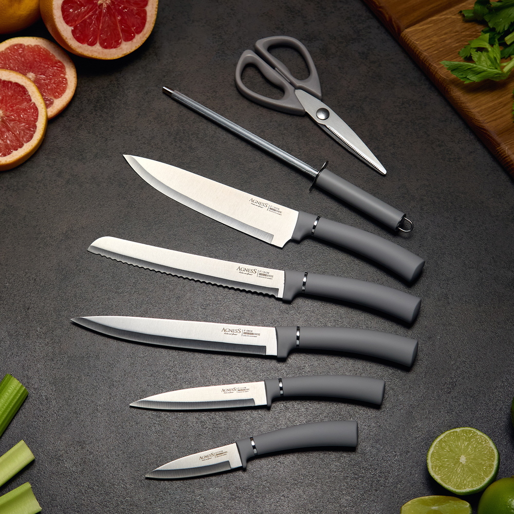Набор ножей Agness на пласт.вращающейся подставке 8предм