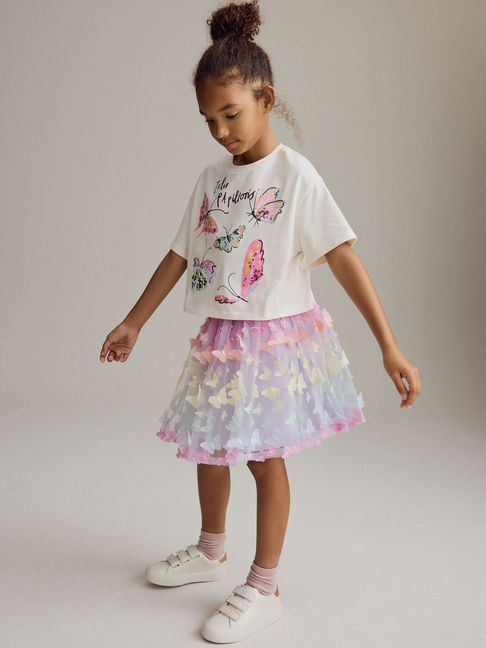 Футболка и юбка в комплекте для девочки Next E15-592, Розовый, Белый