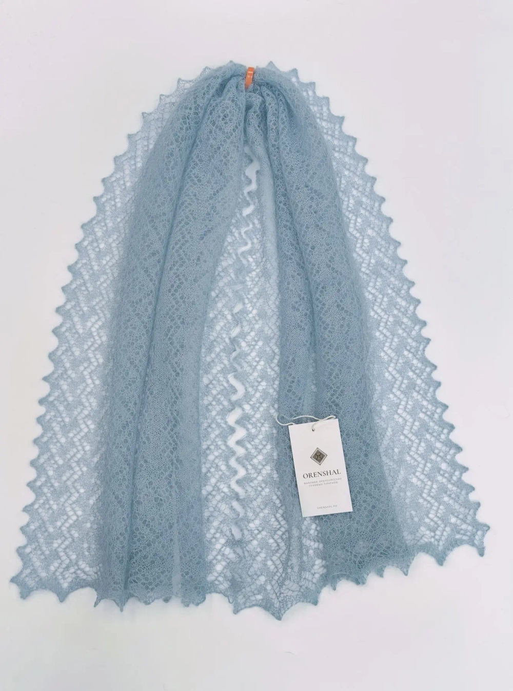 Оренбургский пуховый палантин П3-12040-04 голубой