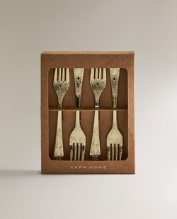 ZARA HOME НАБОР ДЕСЕРТНЫХ ВИЛОК С ГРАВИРОВКОЙ (4 ШТ.), ЗОЛОТИСТЫЙ