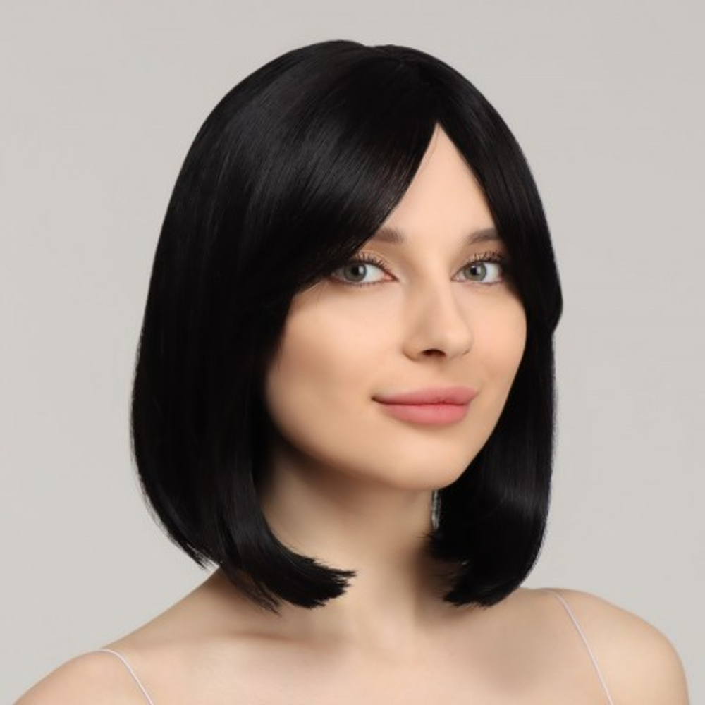 Парик искусственный с чёлкой, 30 см. чёрный