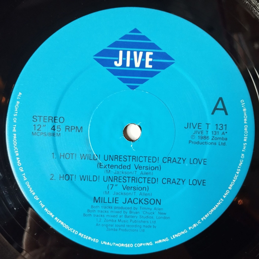 Винтажная виниловая пластинка LP Millie Jackson Hot Wild! Unrestricted Crazy Love (UK 1986) Maxi Single 45 RPM
