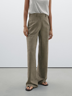 Massimo Dutti Брюки прямого кроя из смесового хлопка в клетку, норка