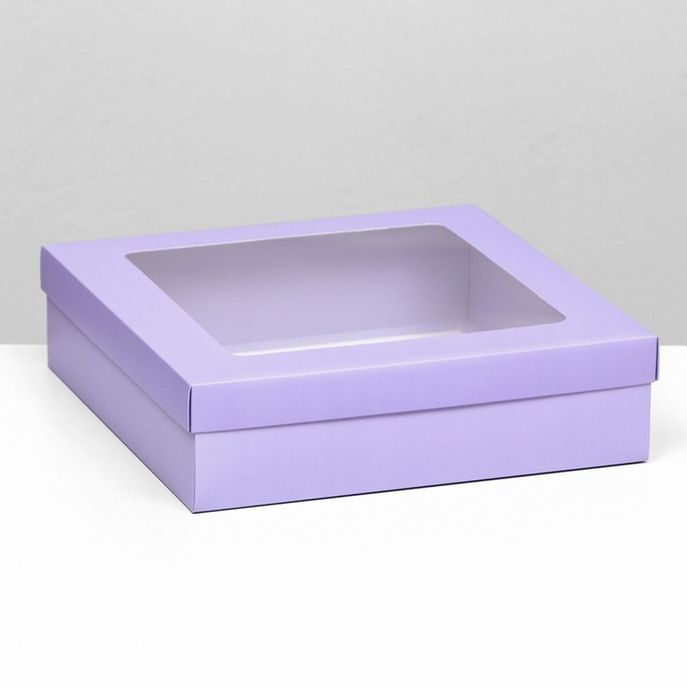 Коробка складная, крышка-дно, сиреневая, с окном 30 х 30 х 8 см   9702393