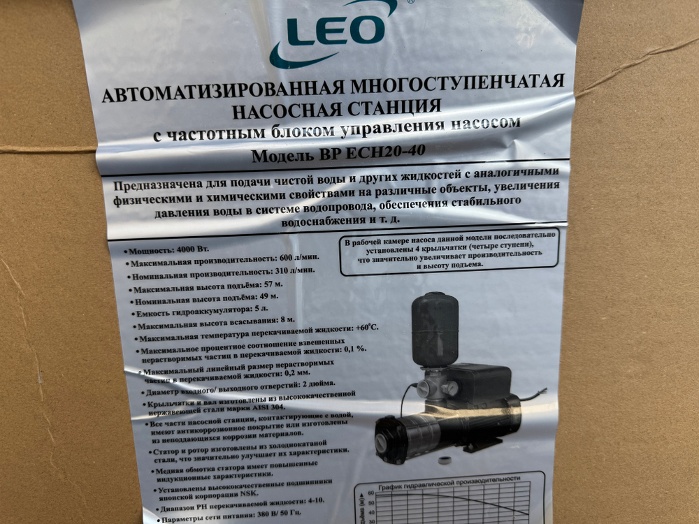 Насосная станция "LEO" с частотным блоком управления модель BP ECH20-40 (380 В)