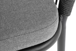 "Марсель" стул плетеный из роупа, каркас алюминий черный муар, роуп темно-серый круглый, ткань темно-серая 027
