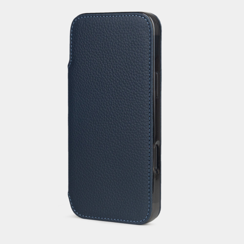 Чехол-книжка кожаная для iPhone 16 Pro Max, теленок синего цвета
