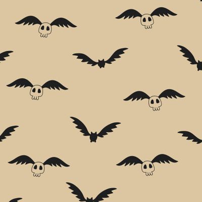 Хэллоуин. Летучие мыши и черепа на бежевом
