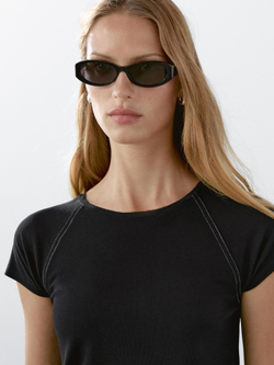 Massimo Dutti Футболка с коротким рукавом и контрастной строчкой, черный