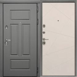 Входная дверь с шумоизоляцией Сударь МД-47 Ясень графит / Лучи Шампань (кремовый матовый, без текстуры)