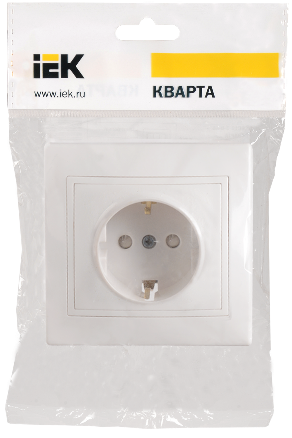 KVARTA Розетка 1-местная с заземлением с защитными шторками 16А кер. РСш10-3-КБ белый IEK