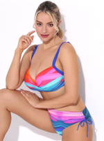 Раздельный купальник с принтом в виде цветных полос (Размер: C/XXL) (Цвет: розовый)