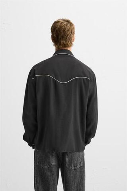 ZARA РУБАШКА С КОНТРАСТНЫМИ КАНТАМИ, ЧЕРНЫЙ