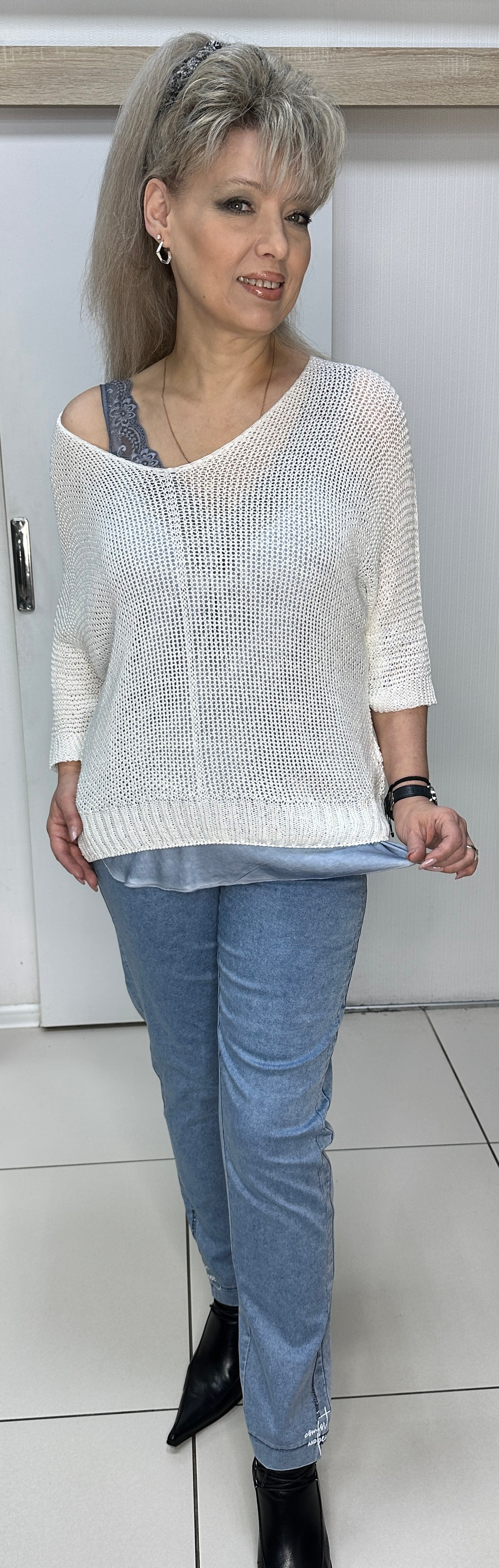 Белый итальянский блузон-сетка