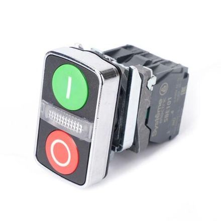 Кнопка двойная SB4 в сборе модуль 22мм зел."I"+сигнал. лампа+красн."О" металл 24ВDC 1НО+1НЗ SE SB4BW7A3741B5