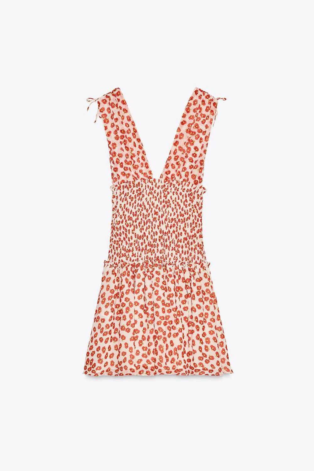 ZARA КОРОТКОЕ ПЛАТЬЕ С ЦВЕТОЧНЫМ ПРИНТОМ, ОТТЕНКИ КРАСНОГО