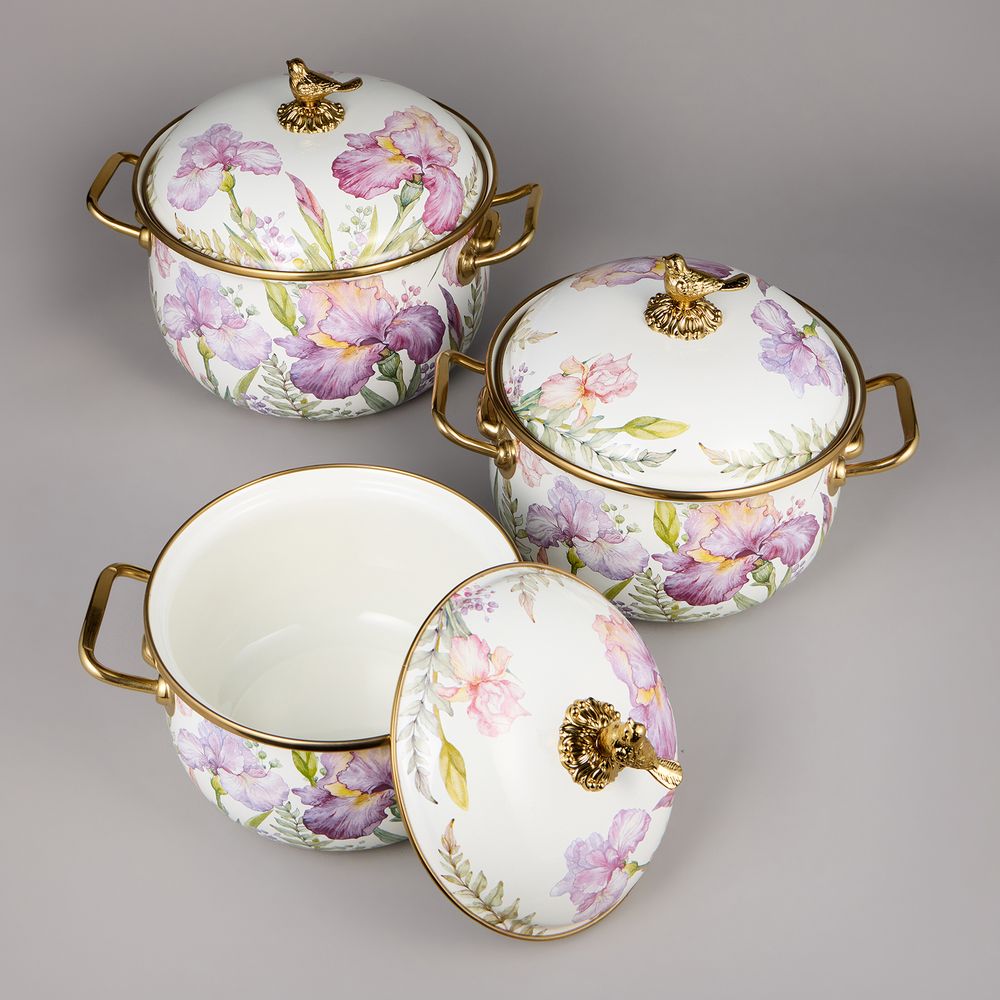 НАБОР КАСТРЮЛЬ AGNESS ЭМАЛИРОВАННЫХ СЕРИЯ "IRISES", 6ПР. 2,1Л, 2,8Л И 3,8Л