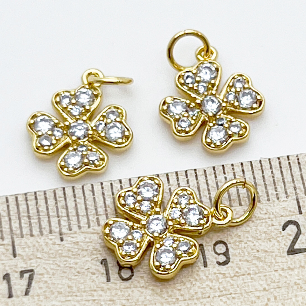 Подвеска Клевер, позолота, фианиты, размер 14*11 мм, цена за 1 шт