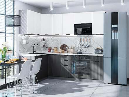 Угловая модульная кухня Евро Лайн-05 Белый/Антрацит - Graphite 2140*1400/2400*600