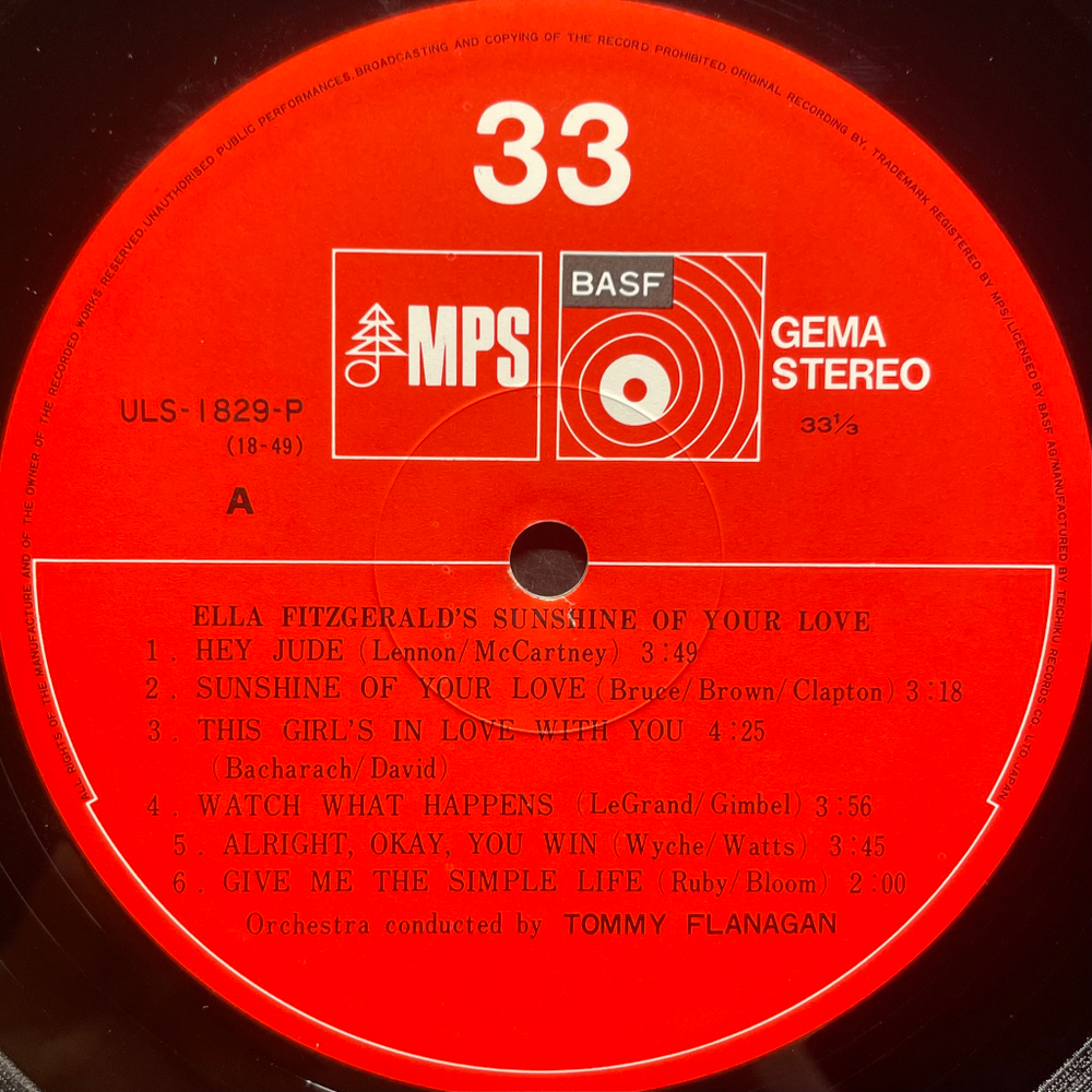 Ella Fitzgerald ‎– Sunshine Of Your Love (Япония)