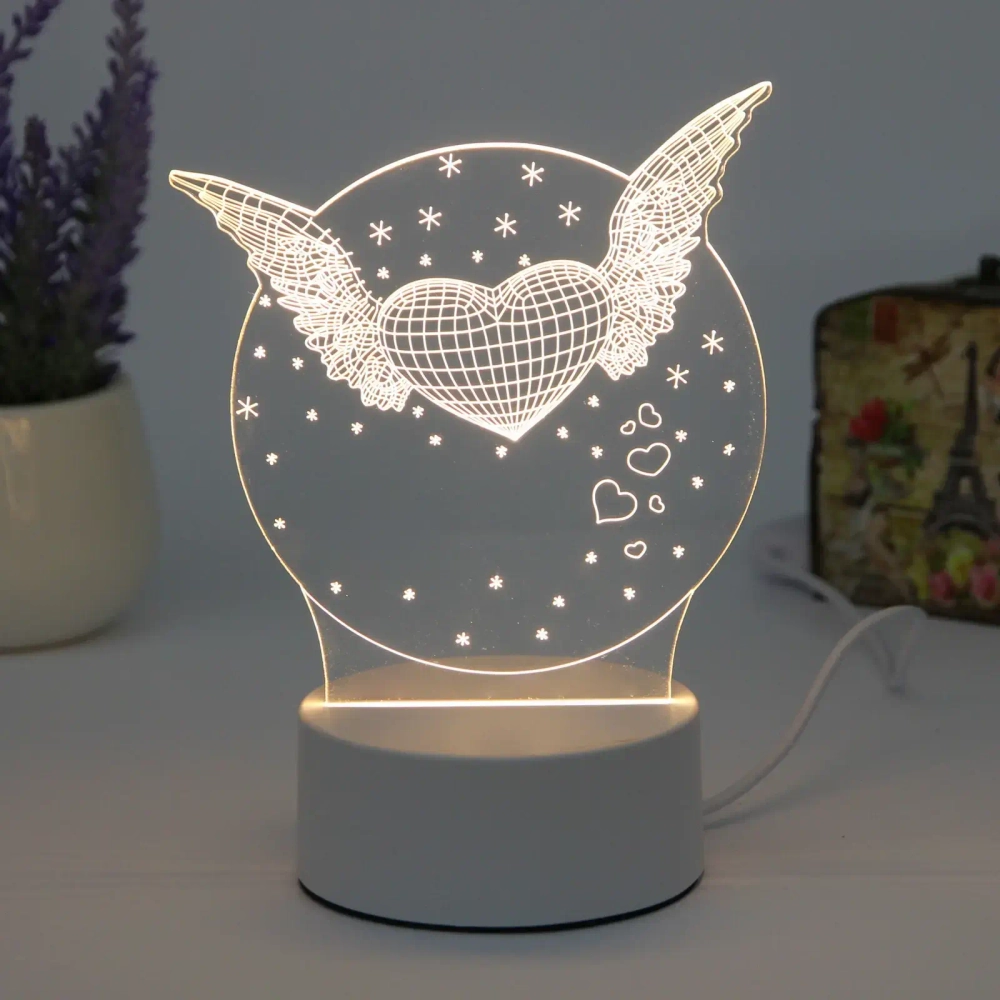 Светильник ночник «3D-Крылья любви» на пластиковой подставке, с включателем USB