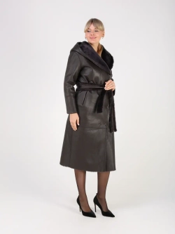 Дубленка зимняя шуба натуральная с капюшоном двухсторонняя