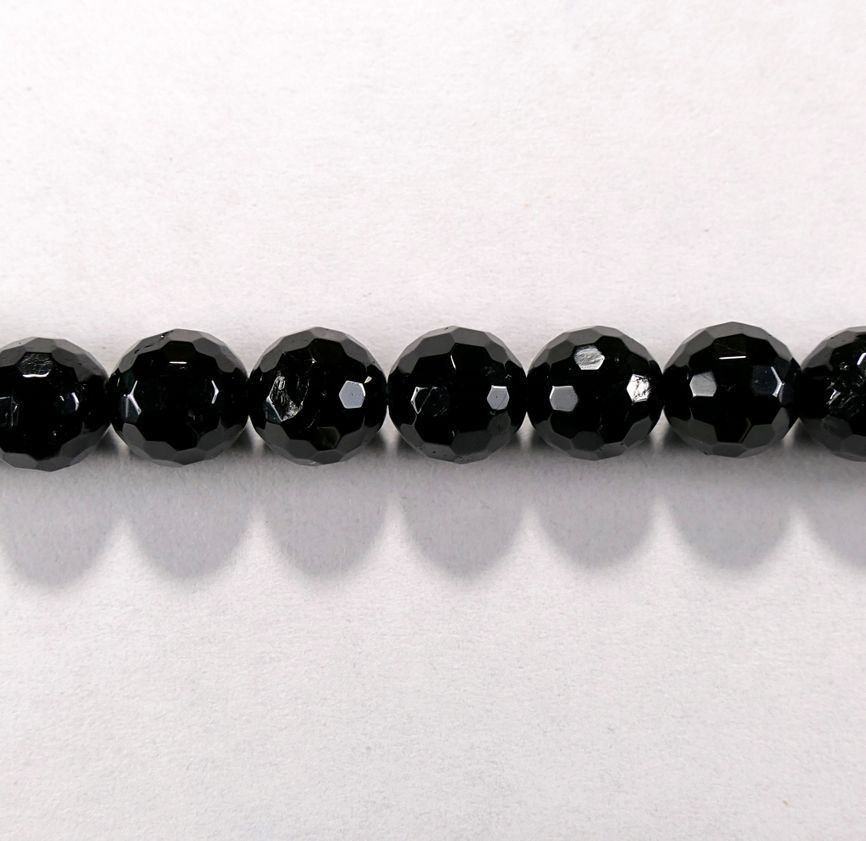 Бусина из турмалина черного, фигурная, 8 мм (шар, граненая)