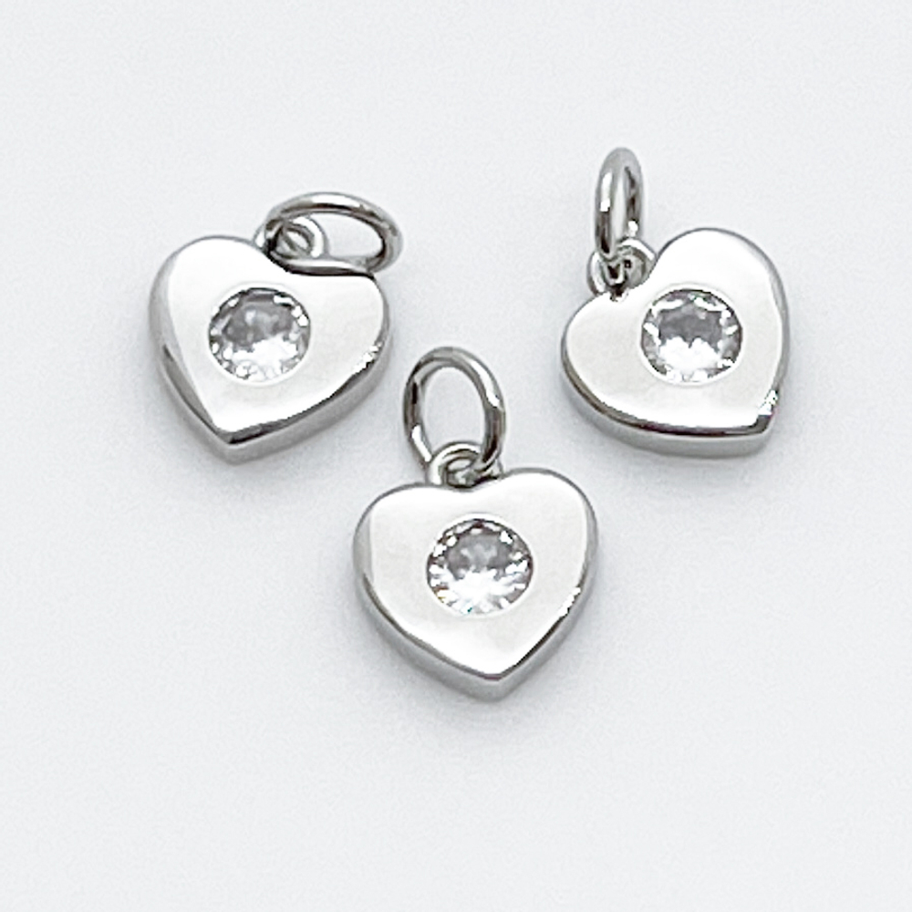Подвеска Сердце, цвет серебо (родий), фианит, размер 7*7 мм, цена за 1 шт