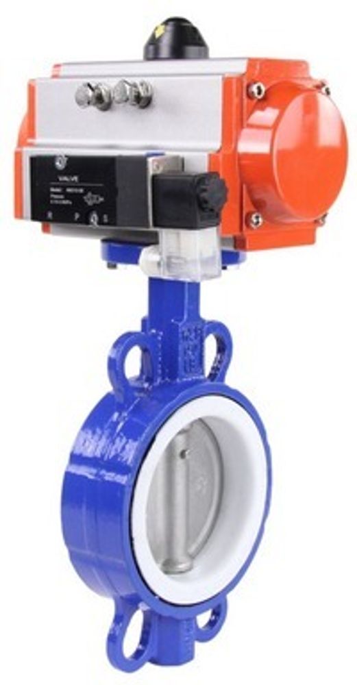 Water Butterfly Valve Elephant st-316l-ptfe-da-4m310-24v, body material - carbon steel WCB, disk material - stainless steel AISI 316L, seal - PTFE, pneumatic actuator operated