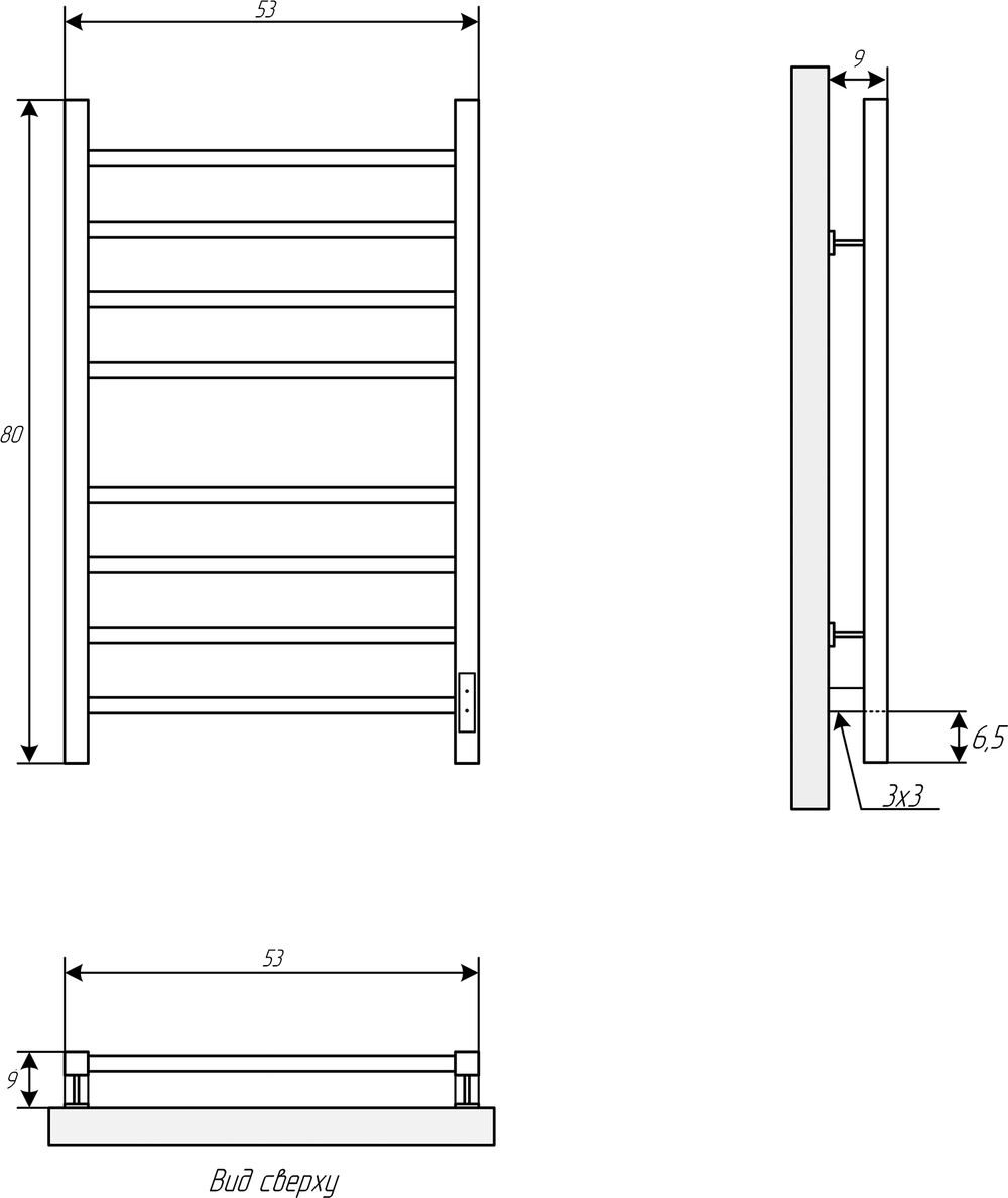 Полотенцесушитель электрический EWRIKA Пенелопа L2 80x55 см, подключение справа, слева, скрытое подключение справа, матовый черный, лесенка, из стали