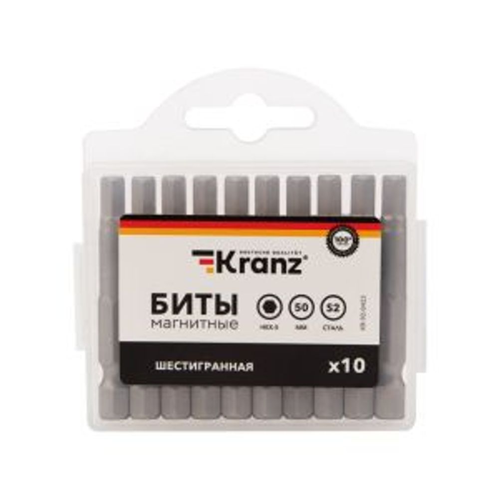 Бита шестигранная HEX-5х50 мм для шуруповерта ( упак 10шт) KRANZ